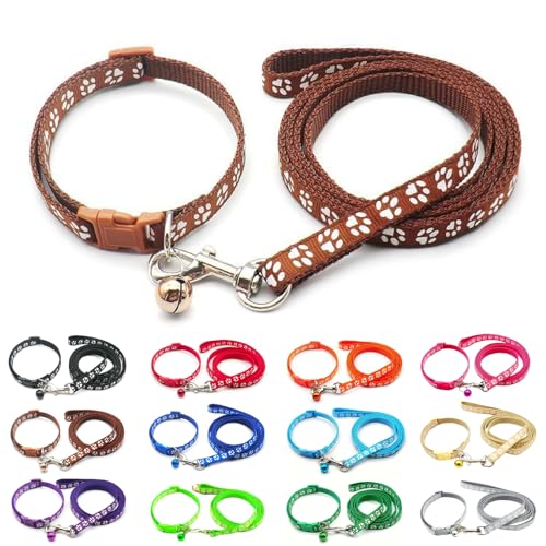 Foyscr Juego de collar para cachorros con correa, collar de perro y correa, collar ajustable para perro, collar de nailon suave para mascotas, para cachorros, gatos, cómodo y duradero (marrón)