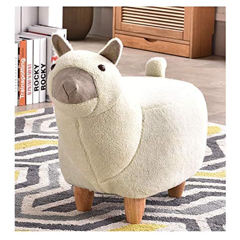 XLYAN Animal Footstools And Pouffes Flannel Animal Shape Washing And Unloading Cloth Sofa Stool Solid Wood Cartoon,Alpaca,46 * 35 * 35CM,Oaklegs Cover