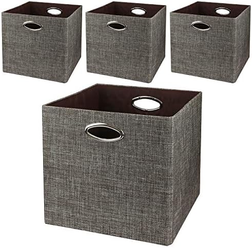 Posprica Storage Cubes,12×12 Storage Bins,Foldable Baskets Fabric Drawers Containers for Shelf Cabinet Bookcase,Thick and Heavy Duty (4pcs, brown)