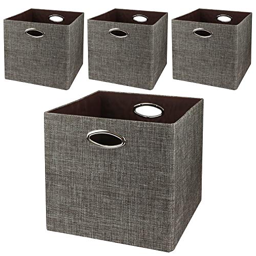 Posprica Storage Cubes,12×12 Storage Bins,Foldable Baskets Fabric Drawers Containers For Shelf Cabinet Bookcase,Thick And Heavy Duty (4Pcs, Brown) #TOP3