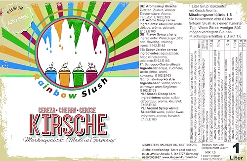 Rainbow Slush Sirup AZO FREI | 1 Liter Flasche | Konzentrat für Slushy Maker Eis Slushmaschinen Eismaschinen Getränke 1:5 bis 1:20 (Kirsche) – Bild 3