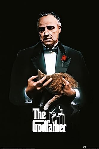 The Godfather - Póster de la película (Don Corleone, gato jengibre y rosa roja) (24 x 36 pulgadas)
