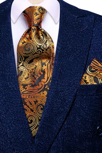 Image of Dubulle Mens Paisley Floral Silk Tie for Men Striped Necktie and Pocket Square Cufflinks Set Wedding Business
