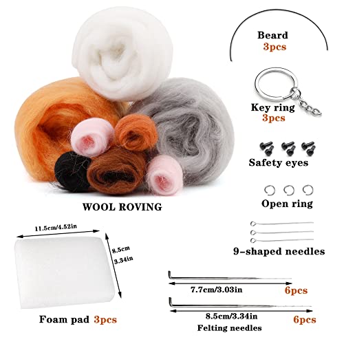 Image of SHWAKK Needle Felting Kits, Needle Felting Starter Kit with Instructions, Felting Pad, Felting Wool, Felting Needles, Keychain and Split Ring for Craft Project and DIY Handmade