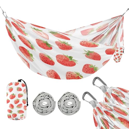ATTX Cute Watercolor Strawberry Camping Hammock - Lightweight & Portable Hammocks, Heavy Duty 330lbs Capacity for Indoor, Hiking, Backpacking, Travel, Backyard, Beach#142