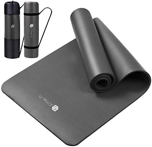 （17:00時点） JOYme ヨガマット (グレー/厚さ 10mm / 収納袋付き/高密度ニトリルゴム) ヨガ トレーニングマット ストレッチマット 筋トレマット エクササイズ マット (防音/幅広/水洗い) ヨガ用 室内 運動用 洗える 滑らない