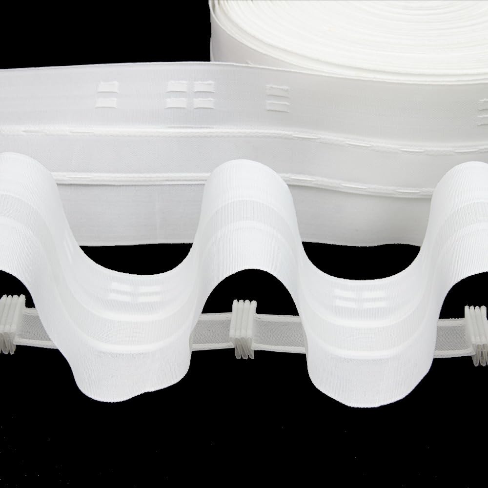 Gardinenband 50 Meter Wellenfalten 100 mm Vorhangband 1:2.0 100% Polyester Weiß Faltenband zum Annähen für Vorhänge und Gardinen BK-14 Oz-Is Dar Tekstil