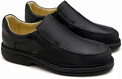 Sapato Masculino Couro Legítimo e Techprene Preto Ortopédico Confortável para Joanete e Esporão de Calcâneo Palmilha Gel Antiderrapante Costura Manual Leve Franca Brasil 36 ao 44