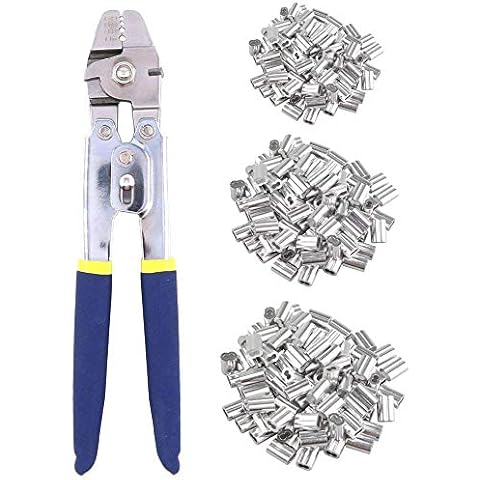 TooTaci Wire Rope Cable Crimping Tool Wire Rope Swager Crimper Fishing Crimping Tool with 200 PCS Aluminum Double Barrel Ferrule Crimping Loop Sleeves Cover
