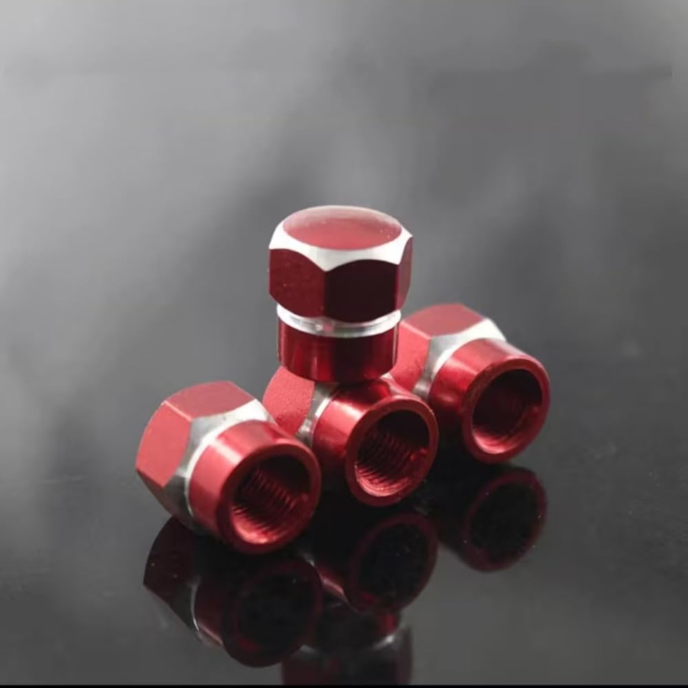WDJRUIRUI 4 Pcs Auto Tyre Valve Dust Caps for Škoda Octavia Kombi | Typ NX5 | Bj. ab 2019, Aluminium Alloy Premium Hexagonal Leakproof Protection Exterior Styling Accessories,Red