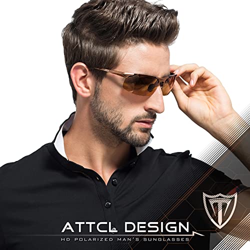 ATTCL Bundle gifts for men Fashion Driving Polarized Sunglasses for Men Al-Mg Metal Frame Ultra Light:(8177-Coffee)+(8177-black-gray)3