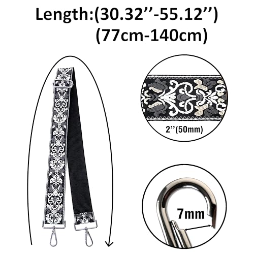 Image of Purse Strap Replacement for Crossbody Bags & Handbags | Premium Webbing with Silver Hardware Clip-On Installation Adjustable Length Comfortable Wide Guitar Style Strap