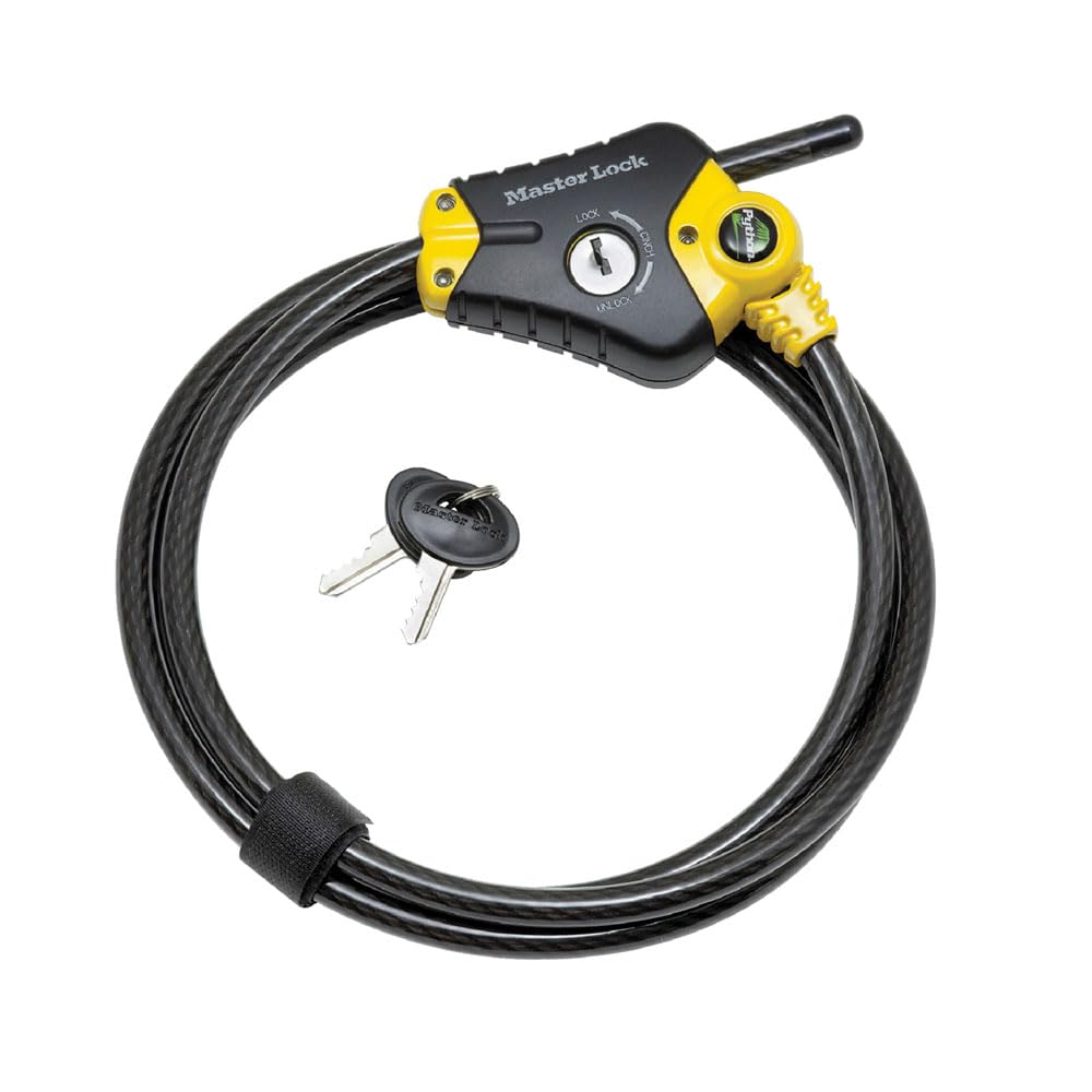 Master Lock Black and Yellow Python Cable Lock with Key, Outdoor Lock for Bikes, Trail Cameras, and Other Equipment, 6 Foot Long x 3/8-Inch Diameter, 8413DPF