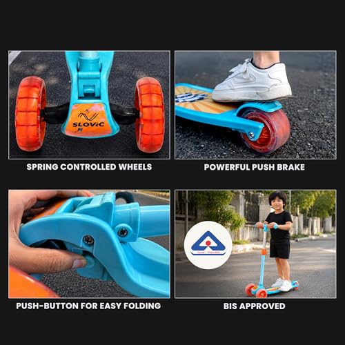 Image of Slovic Kick Scooter for Kids 3+ Years with Adjustable Handle Height | 3 Wheels Kids Scooter Toys with LED Wheels | Foldable Kick Cycle | Birthday Gift for Kids | 50 KG Weight Capacity | BIS Approved