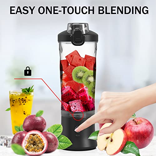 Portable Blender, Personal Blender For Shakes And Smoothies, 20 Oz Mini Smoothies Blender To Go, Usb Rechargeable Blender Cup With Travel Lid For Home, Office, Travel - Black #TOP3