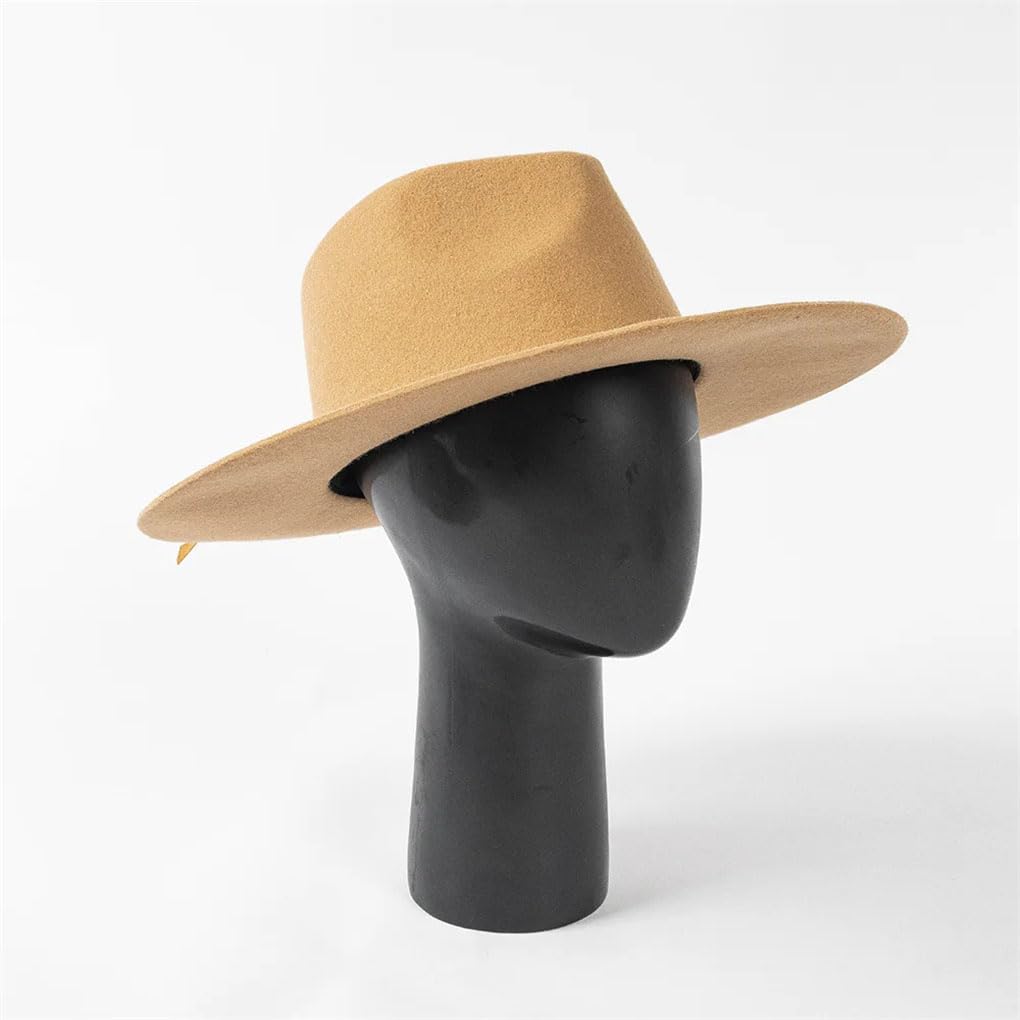 Cappello Fedora in lana da donna con fiocco in nastro casual top jazz cappello a cilindro unisex caldo berretto all'aperto cachi 59-60 cm