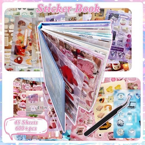 Image of 600Pcs Cute Scrapbook Stickers Travel Y2k Japanese Sticker Book for Adult Kawaii Korean Stickers for Journaling Heisei Retro Aesthetic Sticker Manga Style Decor for DIY Craft Junk Journal Gifts Winter