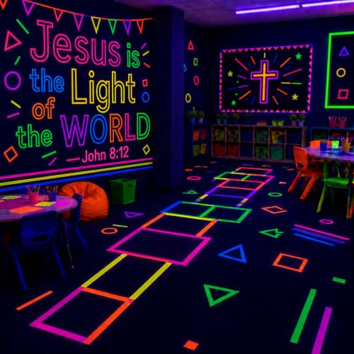 Image of SWRT Neon Gaffer Cloth UV Blacklight Tape for Father's Day Decorations, 6 Rolls Multi-Color UV Fluorescent Glow in The Dark Tape for Party Decoration, Dance Floors, UV Party (1 inch x 33 feet)