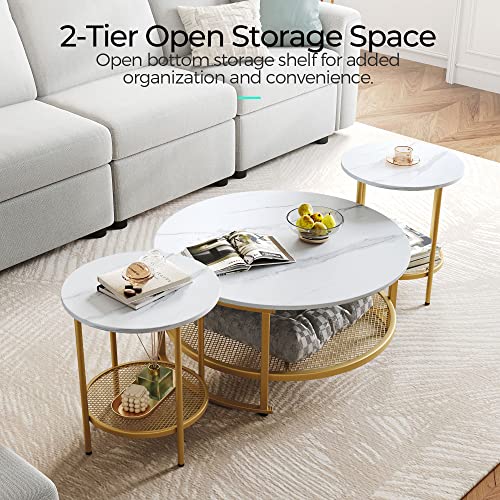 LINSY Home Round Coffee Table Set of 3 for Living Room