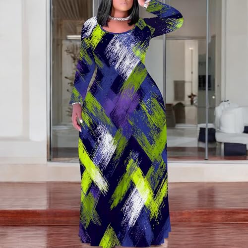 Image of PinkPatty Plus Size Maxi Dresses for Women Long Sleeve Crew Neck Sundress Casual Fall Dress with Pockets
