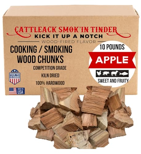 Cattleack Smokin Tinder Apple Wood Chunks for Smoking/Grilling Approximately 10 lbs Premium Kiln-Dried BBQ Smoking Wood Chunks Natural Hardwood for Smoker Charcoal Grill Harvested USA (Apple)