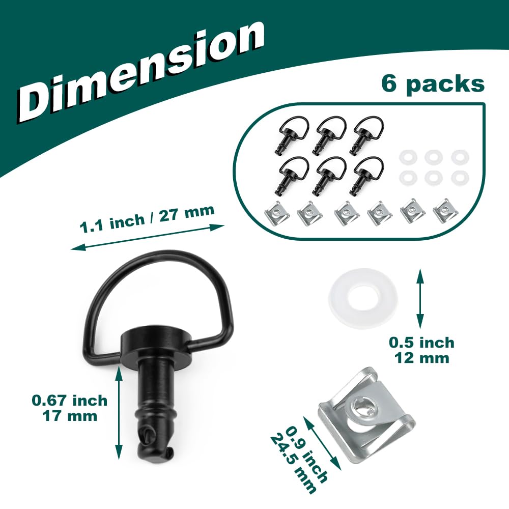 Velexmoto 6 PCS 14 mm Quick Release Fasteners D-Ring 1/4 Turn Trim Mount Clip Fit for Honda Kawasaki Yamaha Suzuki Aprilia Ducati Universal Fairing Bolts Studs Motorbike Trim Screw Set (Black, 14mm) — view 2