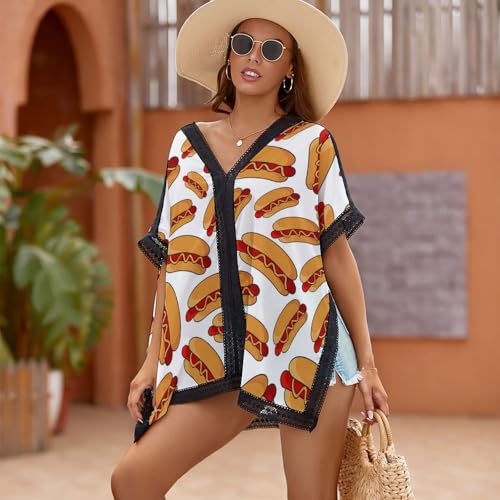 Stylish Chiffon Swimsuit Cover Ups for Women, Summer Bikini Cover Up V Neck Sexy Swimwear Cover Up Beach Dress3