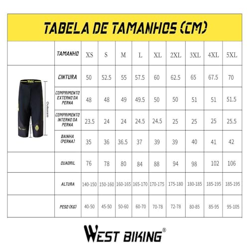 WEST BIKING - Bretelle Masculino Feminino Gel Resistente Confortável Acolchoado Bermuda Ciclismo (BR