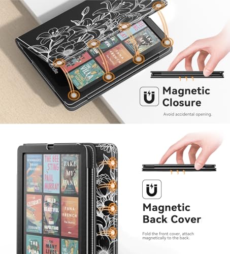 Image of MoKo Case for 7 inch /6.8 inch Kindle Paperwhite(12th /11th Gen-2024 /2021) and Kindle Colorsoft Signature Edition, Slim PU Shell Cover Case with Auto-Wake /Sleep for Kindle Paperwhite 2024, Line Flower