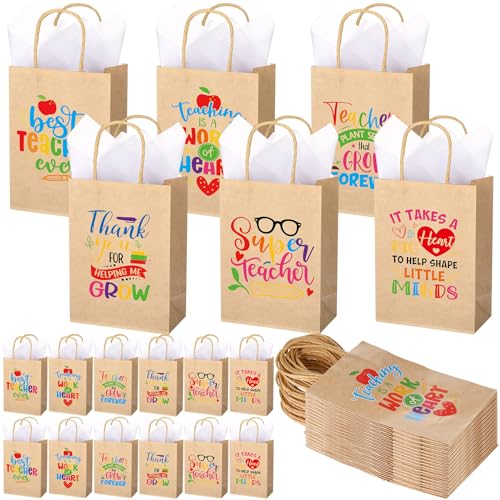 Skyygemm 60 Pack Teacher Appreciation Gift Bags with Tissue Paper Thank You Teacher Paper Gift Bags with Handle for Classroom School End of Year Christmas Party Favors(Black Color)
