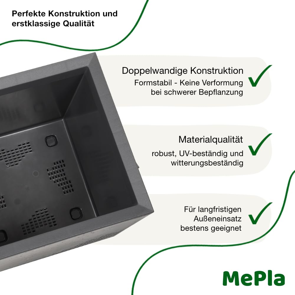 MePla - Kübel KARO-30 - Holzoptik - Doppelwandig mit Rollen – Made in EU – Bruchsicher, UV-beständig & wetterfest