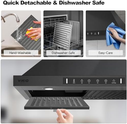 Black Wall Mount Range Hood 30 Inch, Stainless Steel Kitchen Range Hood 980 CFM Ducted/Ductless Range Hoods with 3-Speed Exhaust Fan, Light,... - Image 7