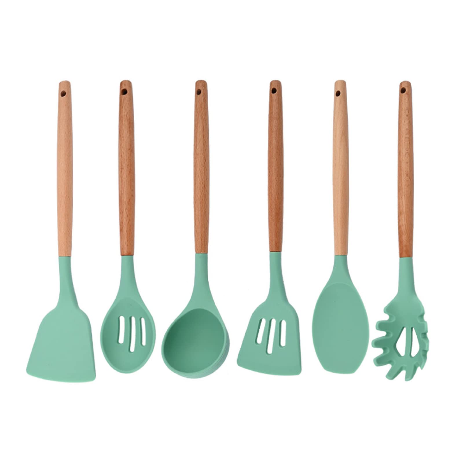 GTHTUHFD Cooking Spatulas And Spoons,Spoon Setcooking Utensils Set Silicone Kitchenware Scraper Oil Brush Egg Whisk Spatula Cooking Utensil Multipurpose Cookware,6pcs Geen