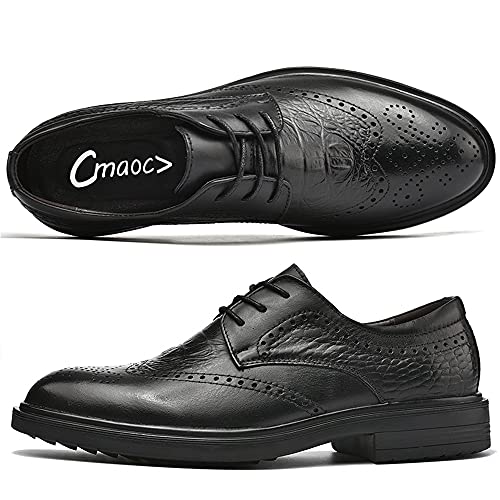 Cemao Cmaocv Men's Hybrid Brogue Oxford Leather Lace-Up Wing Tip Dress Crocodile Texture Business Derby Shoes Black 10 M Us 44 #TOP2