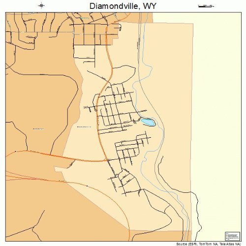 Large Street & Road Map of Diamondville, Wyoming WY Printed poster