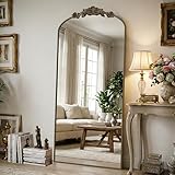 Furnbar Vintage Full Length Mirror,71'x28' Arched Antique Floor Mirror with Carved Metal Frame,Large Standing Wall Mounted or Leaning Mirror for Bedroom Living Room Entryway,Bronze
