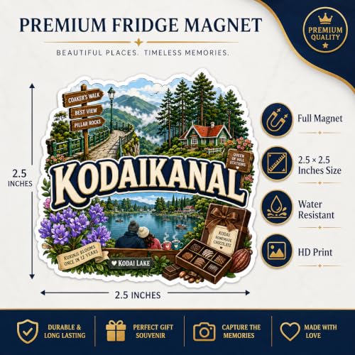 Image of Zesta Wooden Fridge Magnets Set | Refrigerator Decor Magnets for Kitchen | India Souvenir Fridge Magnet Collection | Wooden Magnet for Fridge Door Decoration (Kodaikanal)