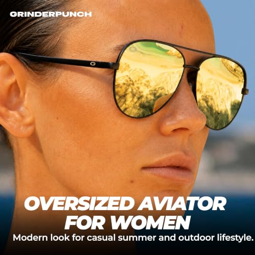 Image of grinderPUNCH XL XXL Aviator Sunglasses Men Big Head Oversized Polarized | 148mm and 153mm XL XXL Sizes, Fits Big Heads and Large Faces, Polarized UV400 Aviator for Men, Driving