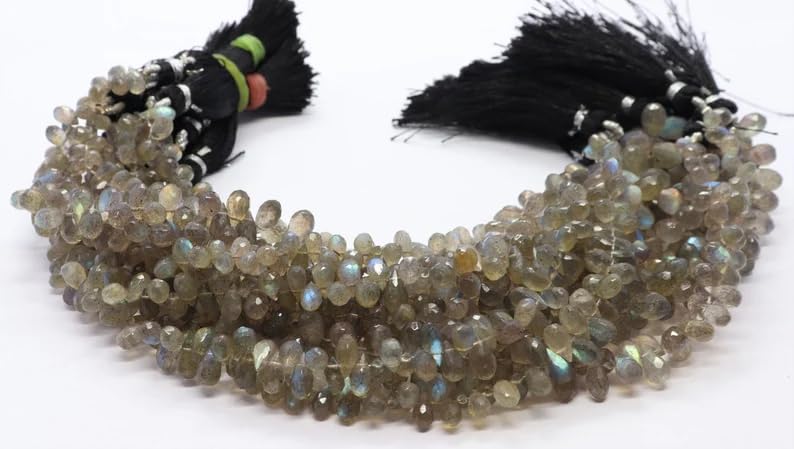 AAA-Qualität natürliche Labradorit Tropfen facettiert geschliffene lose Edelstein perlen zur Schmuckherstellung | Amethyst Tropfen Briolettes Perlen | 7x5mm Tropfenperlen 8 Zoll 2 Strang