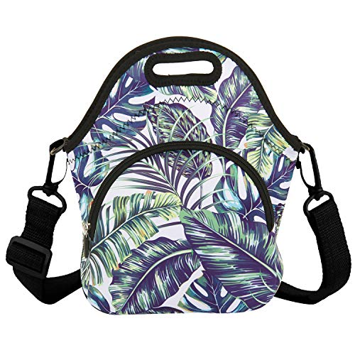 Green Leaf Neoprene Lunch Bag Insulated Tote Box Handbag for Women Boys Girls School Office