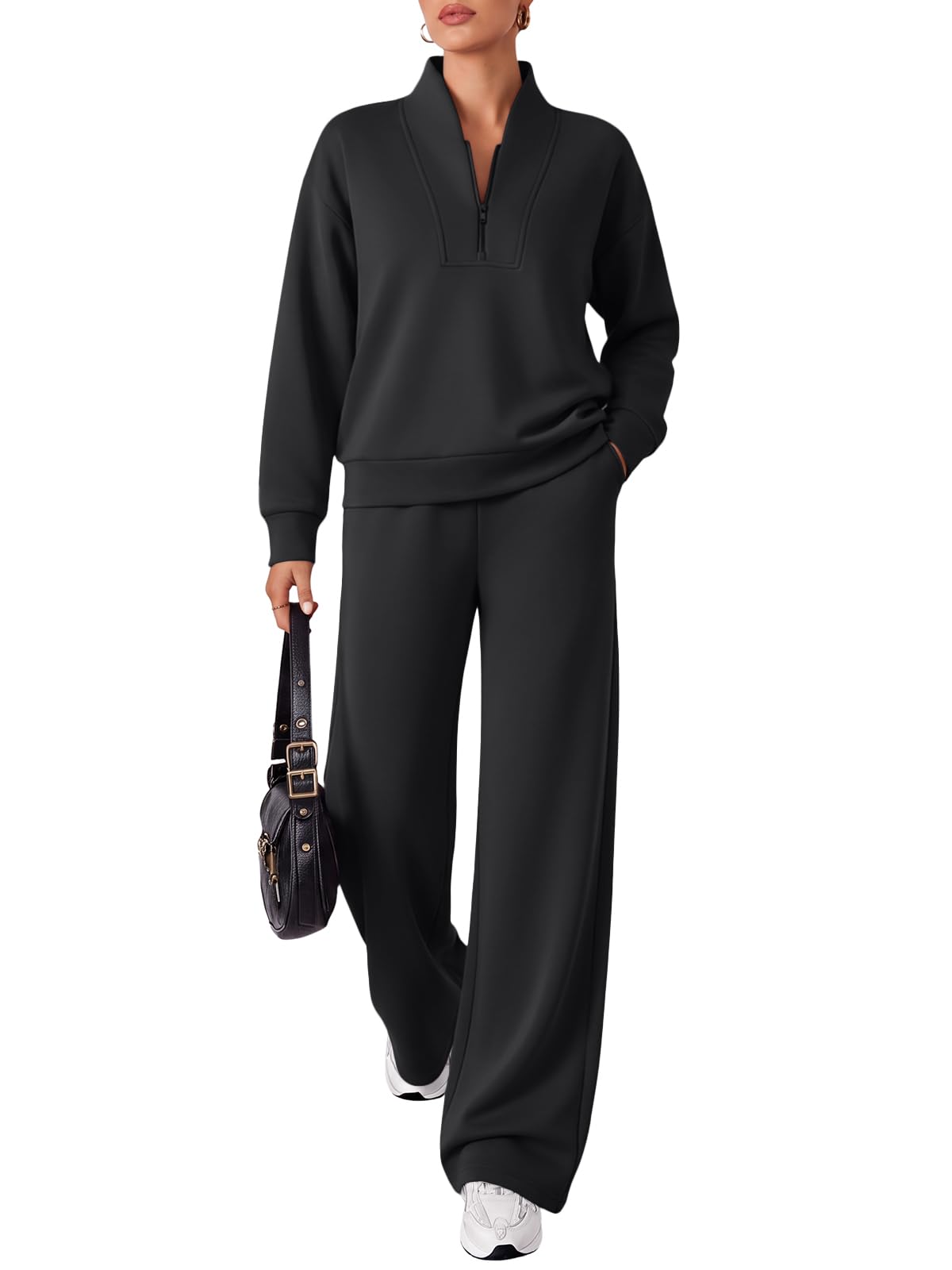 EFAN Womens Sweatsuits 2 Piece Lounge Sweat Sets Modal Blend Tracksuits | Comfort stretch fabric, airport travel outfits, matching set, mock neck half zip pullover sweatshirt, fall loungwear 2026