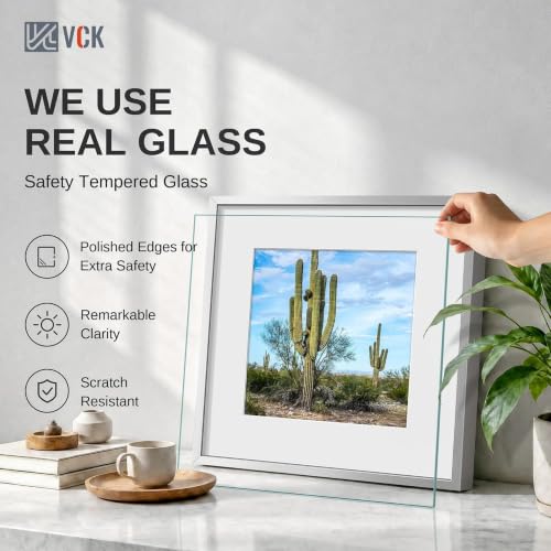 Image of VCK 12x12 Frame Silver Metal, Real Glass, 8x8 Mat, for Picture Print