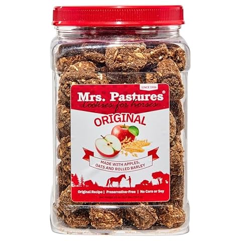 Mrs Pastures Cookies and Treats for Horses - Premium Horse Treats - Made with Apples, Oats, and Rolled Barley - Preservative Free - All Natural Ingredients - No Corn or Soy - Made in USA - (32oz Jar) Cover