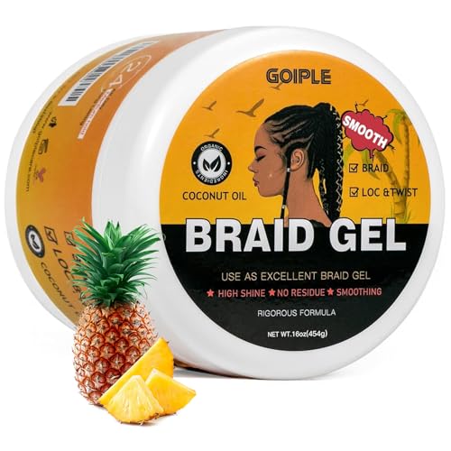 16 OZ Big Capacity Strong Hold Braid Gel Tames Frizz Smoothing Gel Good for Twist, Locs, Braids, Edge, Cornrows No Flake Extra Hold High Shine Braiding Gel & Edge Control Easy to Use for Braids