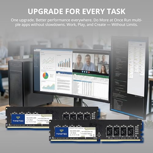 Image of Timetec 64GB KIT (4x16GB) DDR4 2400MHz (PC4-2400T) PC4-19200 UDIMM Desktop RAM - 288-Pin 1.2V CL17 Non-ECC Unbuffered DIMM Memory Module Upgrade