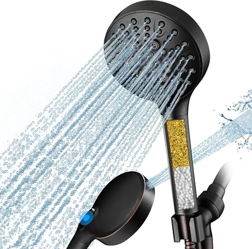 Image of BRIGHT SHOWERS Filtered Shower Head with Handheld, High Pressure 9 Spray Mode Showerhead with Long Hose and Bracket, Water Softener Filters Beads for Hard Water - Removes Chlorine, Oil-Rubbed Bronze