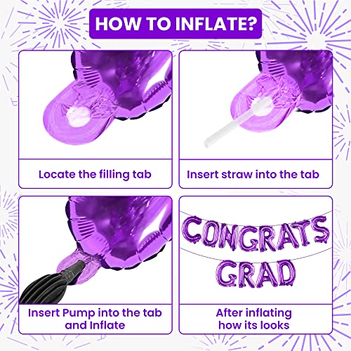 Image of KatchOn, purple Congrats Grad Balloons - 16 Inch | Congrats Grad Banner For Graduation Decorations 2026 | Congratulations Banner For 2026 Graduation Decorations | purple Graduation Balloons