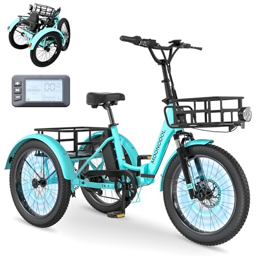 MOONCOOL Electric Tricycle Folding Trike for Adults 500W 48V Removable