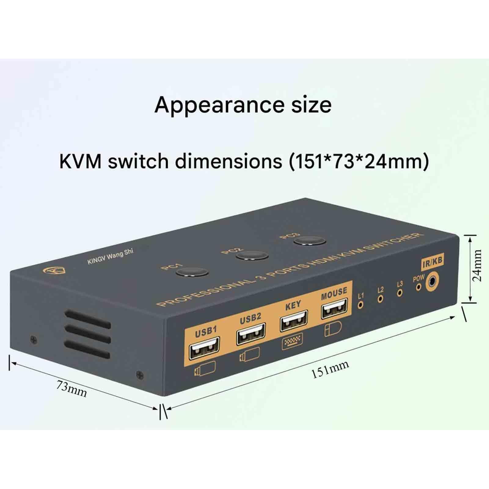 Switch/distributore KVM, con 3 Ingressi HDMI E Porta di Uscita 4K A 60 Hz/Porte USB; 3 Computer Condividono 1 Set di Tastiera, Telecomando Cablato E Cavo di Alimentazione Dati