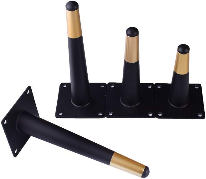 4 Furniture Support Legs, Metal Straight Cone Furniture Legs Sofa Legs Cabinet Legs Cabinet Legs Table Legs Furniture Replacement Legs, Black Gold(30cm/11.8in)